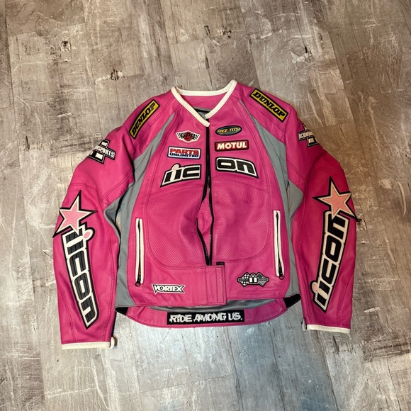 ICON Vivid Pink and Subtle Gray Motorcycle Riding Jacket - Picture 1 of 12